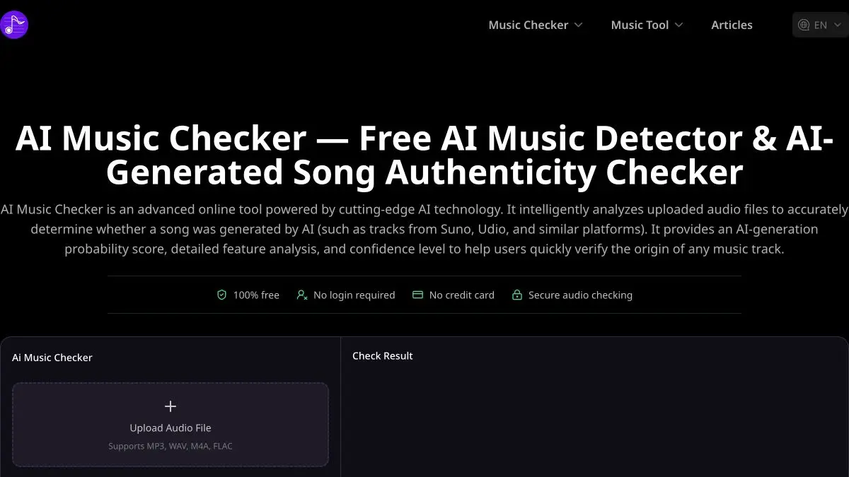 Homepage preview of AI Music Checker