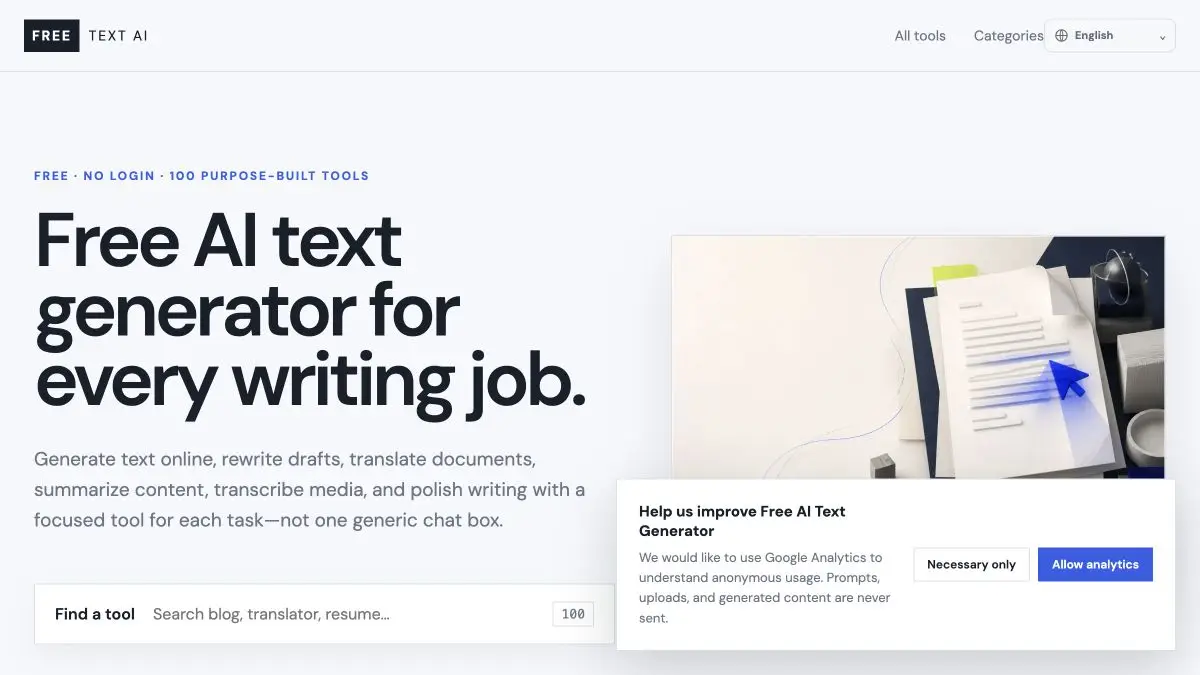 Homepage preview of Free AI Generator