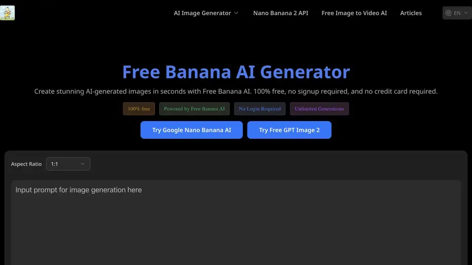 Homepage preview of Free Banana AI