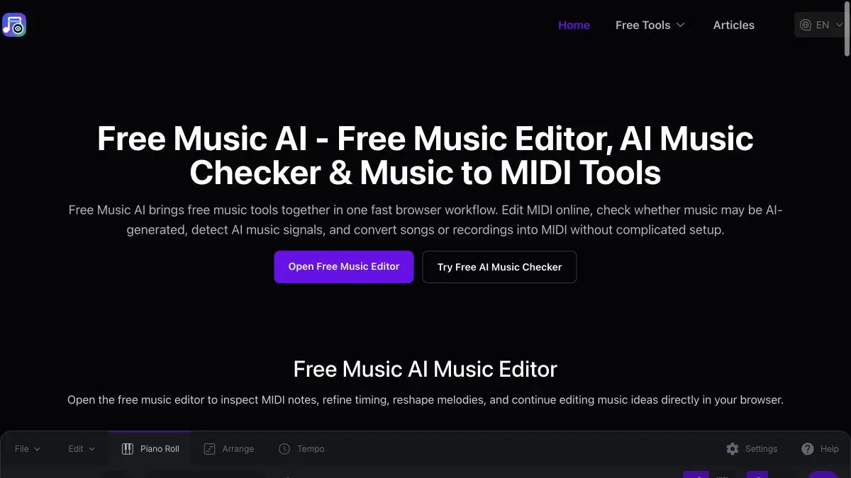 Homepage preview of Free Music AI