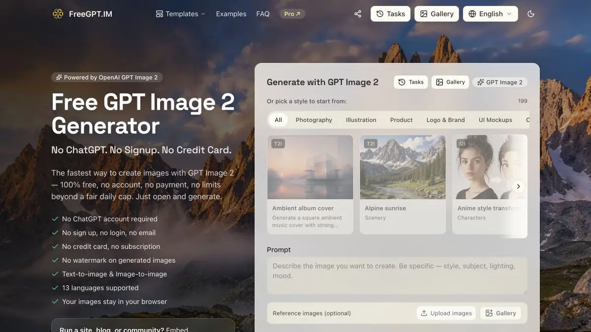 Homepage preview of FreeGPT