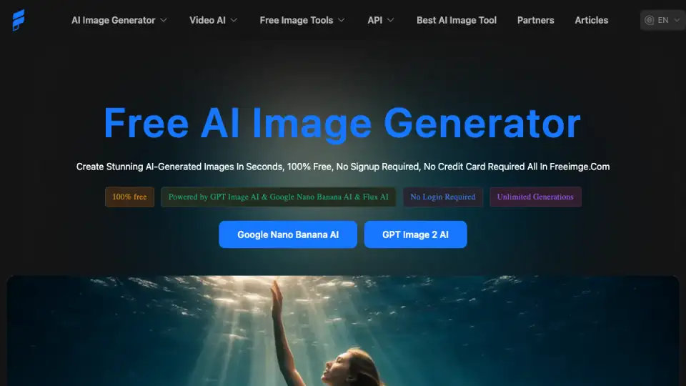 Homepage preview of FreeImgen