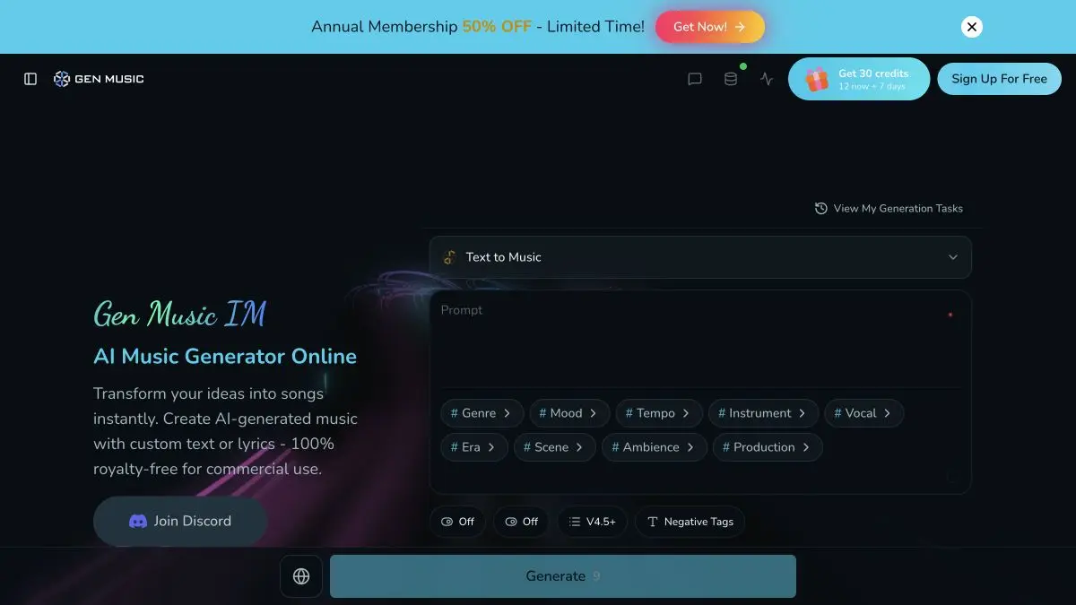 Homepage preview of Gen Music