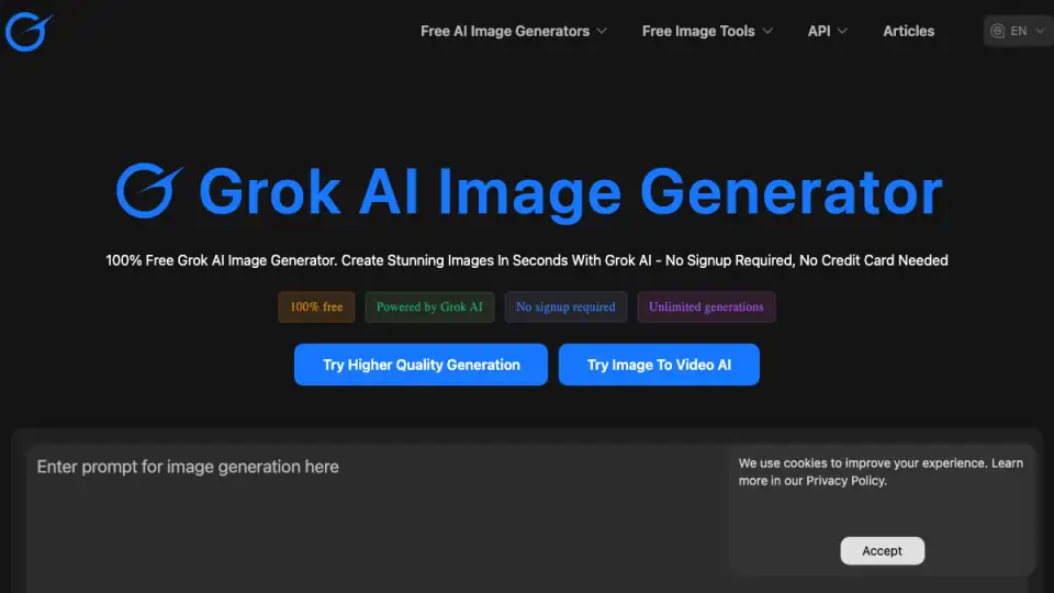 Homepage preview of Grok Image Generator