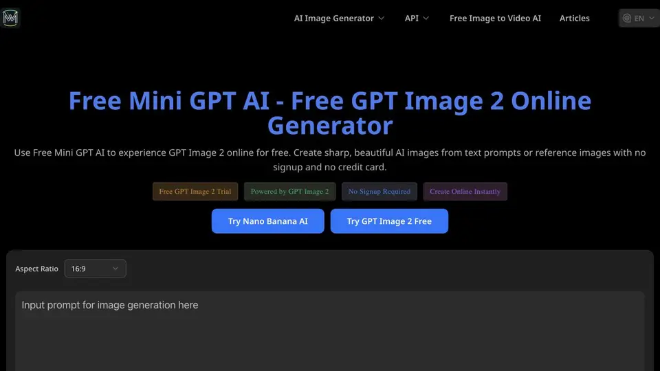 Homepage preview of Free Mini GPT AI