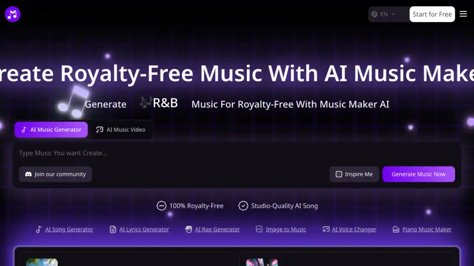 Homepage preview of AI Music Maker