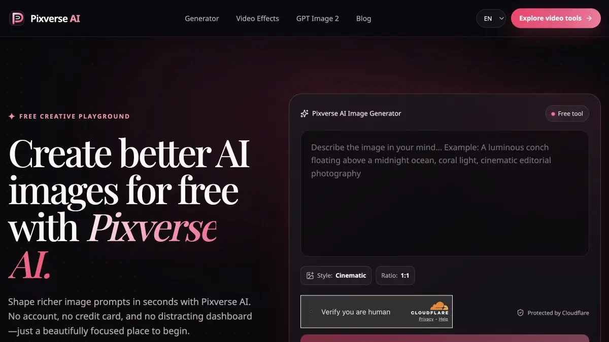 Homepage preview of Pixverse AI