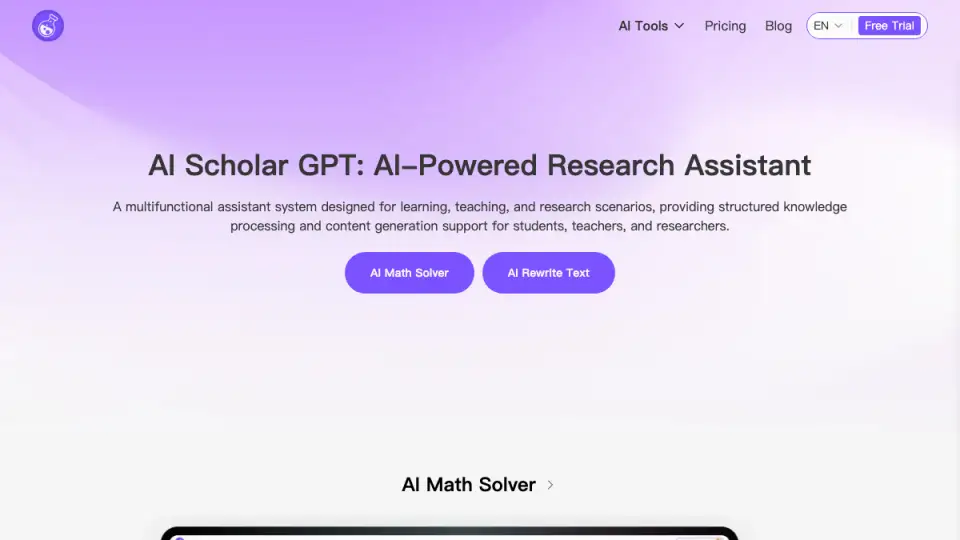 Homepage preview of AI Scholar GPT