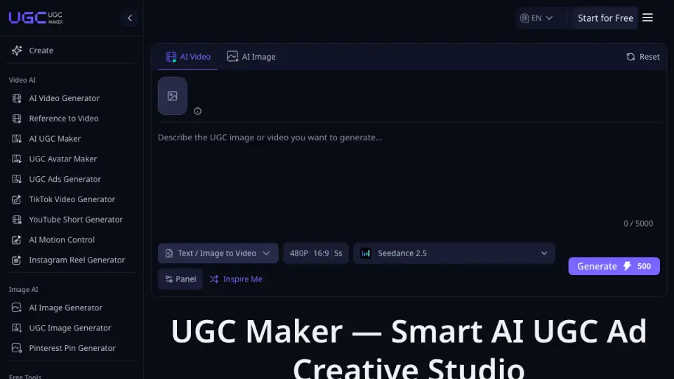 Homepage preview of UGC Maker