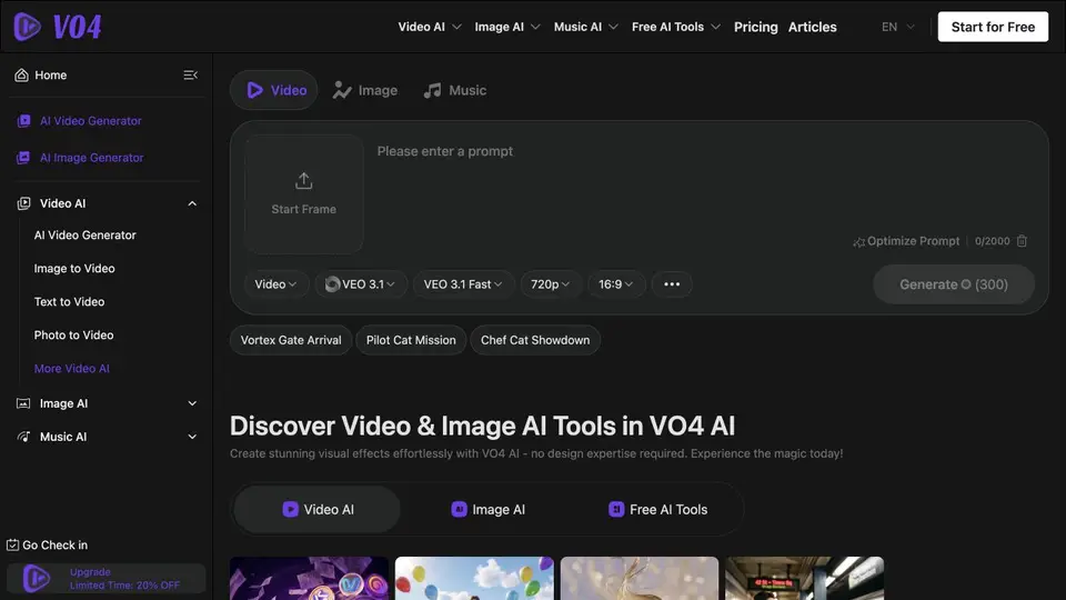 Homepage preview of VO4 AI